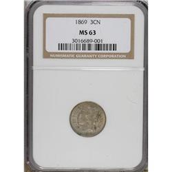1869 3CN MS63 NGC. NGC Census: (54/167). PCGS Popu