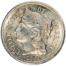 1869 3CN MS64 PCGS. PCGS Population (88/56). NGC C