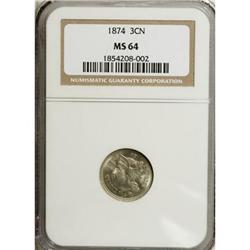 1874 3CN MS64 NGC. NGC Census: (50/20). PCGS Popul