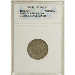 1866 5C Rays--Cleaned, Corroded--ANACS. XF45 Details.