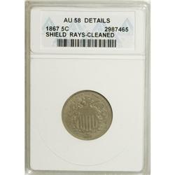 1867 5C Rays--Cleaned--ANACS. AU58 Details. NGC Ce