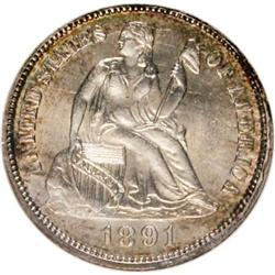 1891-O 10C MS64 NGC. NGC Census: (44/34). PCGS Populat