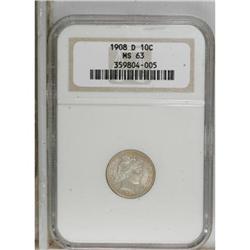 1908-D 10C MS63 NGC. NGC Census: (31/57). PCGS Pop