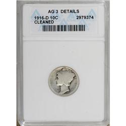 1916-D 10C --Cleaned--ANACS. AG3 Details. NGC Censu