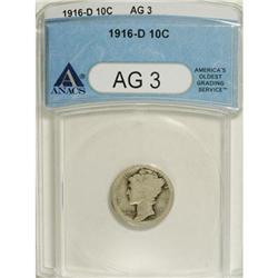 1916-D 10C AG3 ANACS. NGC Census: (462/705). PCGS
