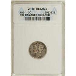 1921 10C --Cleaned, Rim Damaged--ANACS. VF30 Details.