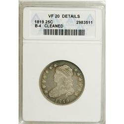 1819 25C Small 9--Cleaned--ANACS. VF20 Details. NGC Ce