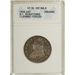 1828 25C --Cleaned, Tooled--ANACS. VF30 Details. NGC Ce