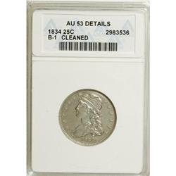 1834 25C --Cleaned--ANACS. AU53 Details. NGC Census: (1