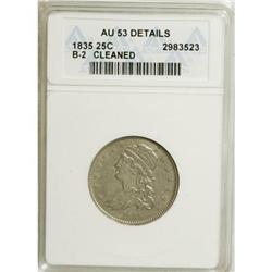 1835 25C --Cleaned--ANACS. AU53 Details. NGC Census: (1