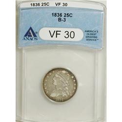 1836 25C VF30 ANACS. B-3. NGC Census: (4/86). PCGS