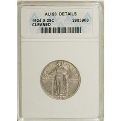1924-S 25C --Cleaned--ANACS. AU58 Details. NGC Cens