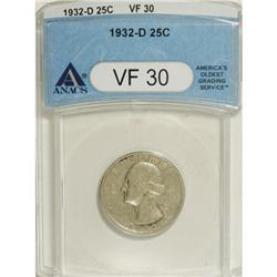1932-D 25C VF30 ANACS. NGC Census: (26/1468). PCGS
