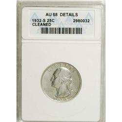 1932-S 25C --Cleaned--ANACS. AU58 Details. NGC Cens