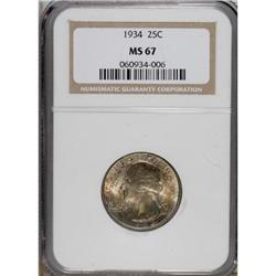 1934 25C Medium Motto MS67 NGC. NGC Census: (52/0)