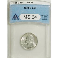 1934-D 25C Medium Motto MS64 ANACS. NGC Census: (2