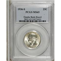 1936-S 25C MS65 PCGS. Ex: Omaha Bank Hoard. PCGS P