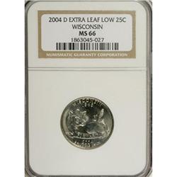 2004-D 25C Wisconsin Extra Leaf Low MS66 NGC. NGC