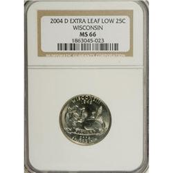 2004-D 25C Wisconsin Extra Leaf Low MS66 NGC. NGC