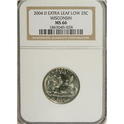 2004-D 25C Wisconsin Extra Leaf Low MS66 NGC. NGC