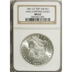 1891-CC $1 MS62 NGC. Vam-3, Top-100, Spitting Eagl