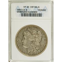 1893-CC $1 --Cleaned, Damaged--ANACS. VF20 Details.
