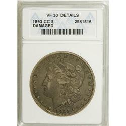 1893-CC $1 --, Damaged--ANACS. VF30 Details. NGC Ce