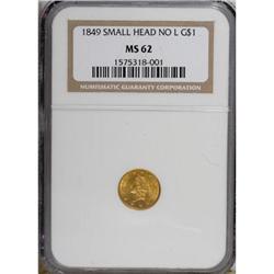 1849 G$1 No L MS62 NGC. NGC Census: (61/160). PCGS Pop
