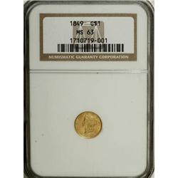 1849 G$1 Open Wreath MS63 NGC. NGC Census: (268/30