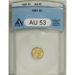 1851 G$1 AU53 ANACS. NGC Census: (15/2981). PCGS P