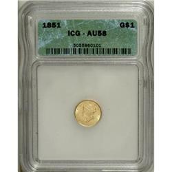 1851 G$1 AU58 ANACS. NGC Census: (296/2624). PCGS Popu
