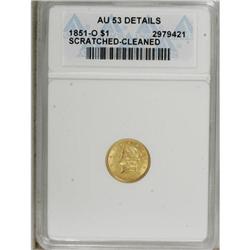 1851-O G$1 --Cleaned, Scratched--ANACS. AU53 Details.