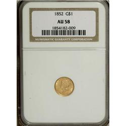 1852 G$1 AU58 NGC. NGC Census: (299/2337). PCGS Po