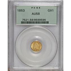 1853 G$1 AU58 PCGS. PCGS Population (967/2975). NG