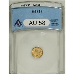 1853 G$1 AU58 ANACS. NGC Census: (825/6251). PCGS