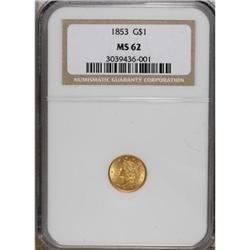1853 G$1 MS62 NGC. NGC Census: (2404/2000). PCGS P