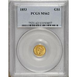 1853 G$1 MS62 PCGS. PCGS Population (1015/1373). N