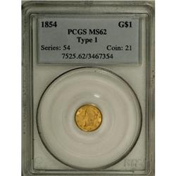 1854 G$1 Type One MS62 PCGS. PCGS Population (411/
