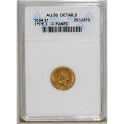1854 G$1 Type Two--Cleaned--ANACS. AU50 Details. N