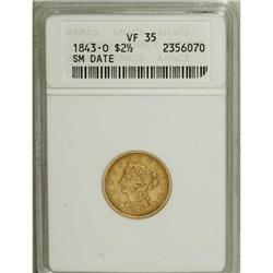 1843-O $2 1/2 Small Date, Crosslet 4 VF35 ANACS. N