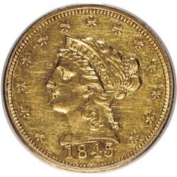 1845 $2 1/2 AU53 PCGS. PCGS Population (8/39). NGC