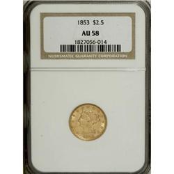 1853 $2 1/2 AU58 NGC. NGC Census: (210/607). PCGS
