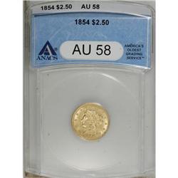 1854 $2 1/2 AU58 ANACS. NGC Census: (129/261). PCG