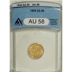 1854 $2 1/2 AU58 ANACS. NGC Census: (128/260). PCG