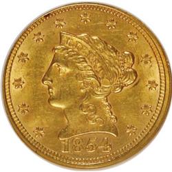 1854 $2 1/2 MS61 NGC. NGC Census: (84/167). PCGS P