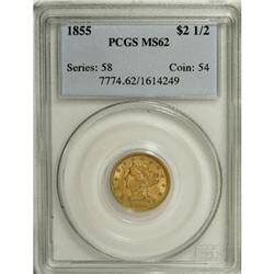 1855 $2 1/2 MS62 PCGS. PCGS Population (39/39). NG