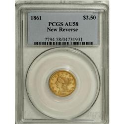 1861 $2 1/2 New Reverse, Type Two AU58 PCGS. PCGS