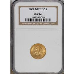 1861 $2 1/2 New Reverse, Type Two MS62 NGC. NGC Ce