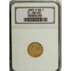 1863-S $2 1/2 VF20 NGC. NGC Census: (2/62). PCGS P