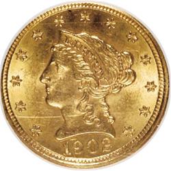 1902 $2 1/2 MS62 NGC. NGC Census: (589/1410). PCGS